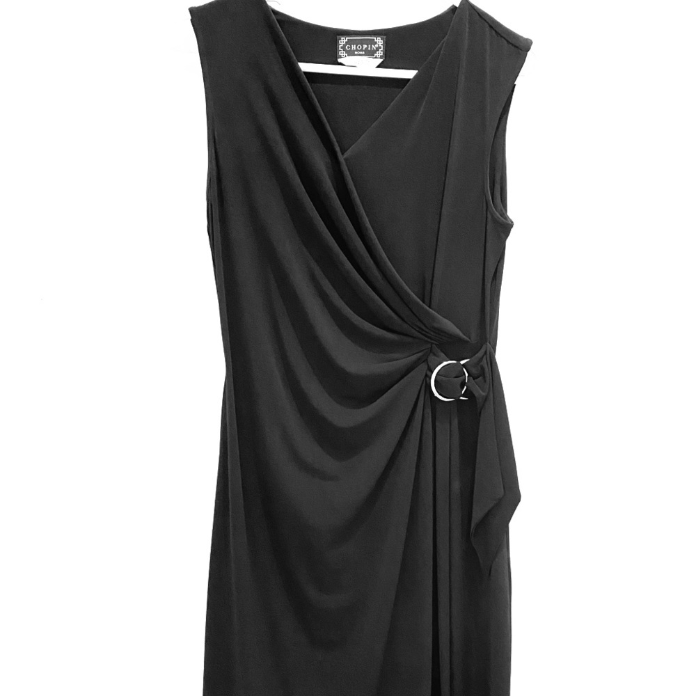 Black Sleeveless Midi Dress with Drape and Ring Detail